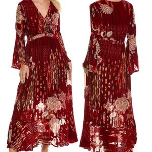 ✨✨ SOLD 💃✨✨ Johnny Was Red Stefani feather velvet burnout-dress NWT Small
